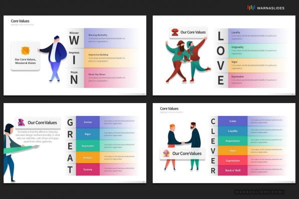 Company Core Values Powerpoint Template For Business Pitch Deck Professional Creative Powerpoint Icons 011