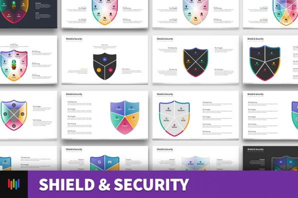 Shield Security Protection Powerpoint Template For Business Pitch Deck Professional Creative Powerpoint Icons 001
